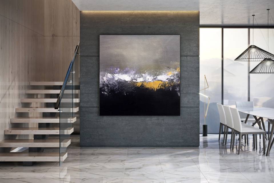 Office Handmade Hand-painted Grey Gold Leaf Hallway Abstract Canvas 8ZS9S